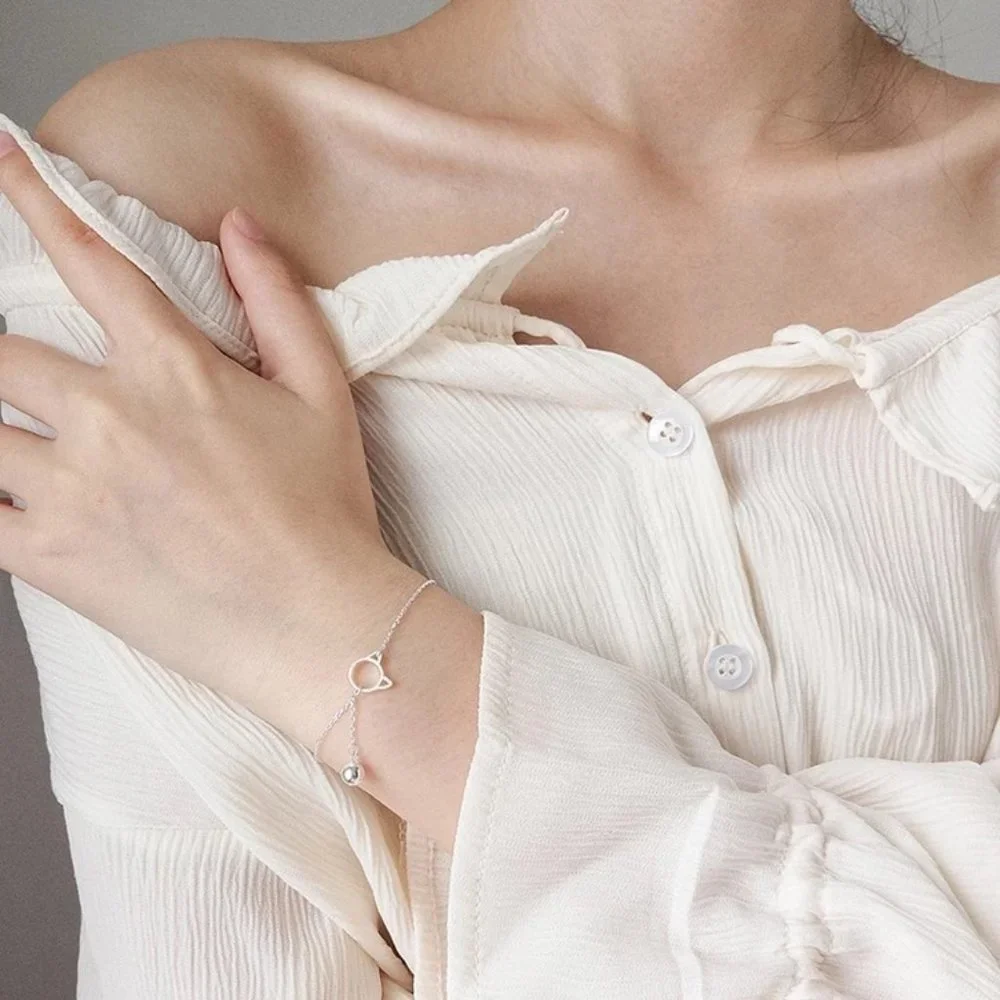 14k Gold Adorable Cat Sterling Silver Bracelet Sterling Silver - Picture 5 of 10